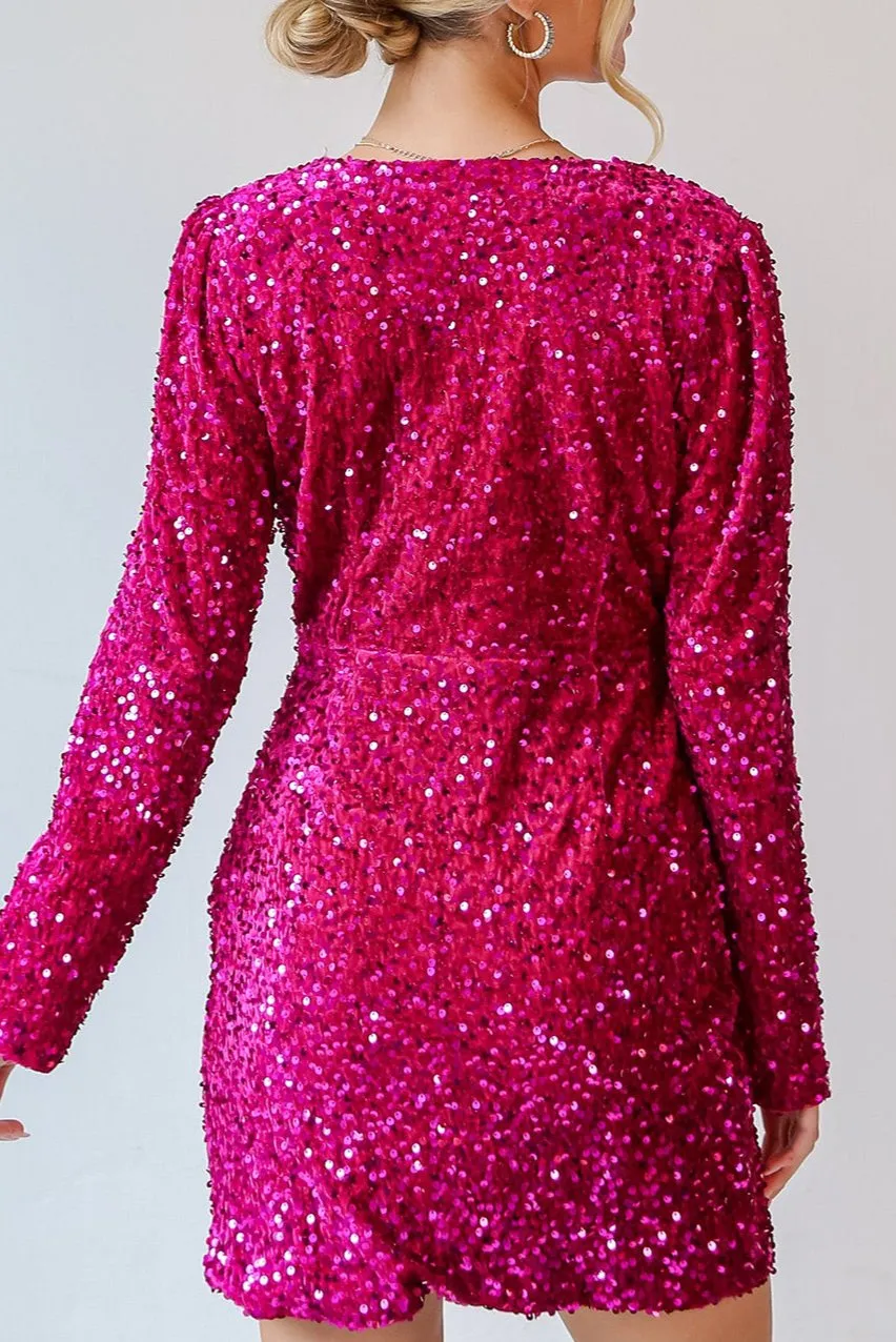 Velvet Sequin Wrapped Mini Dress