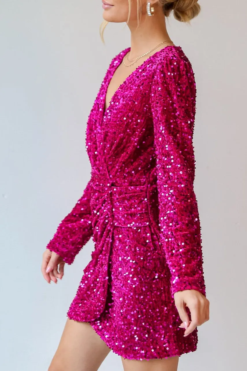 Velvet Sequin Wrapped Mini Dress