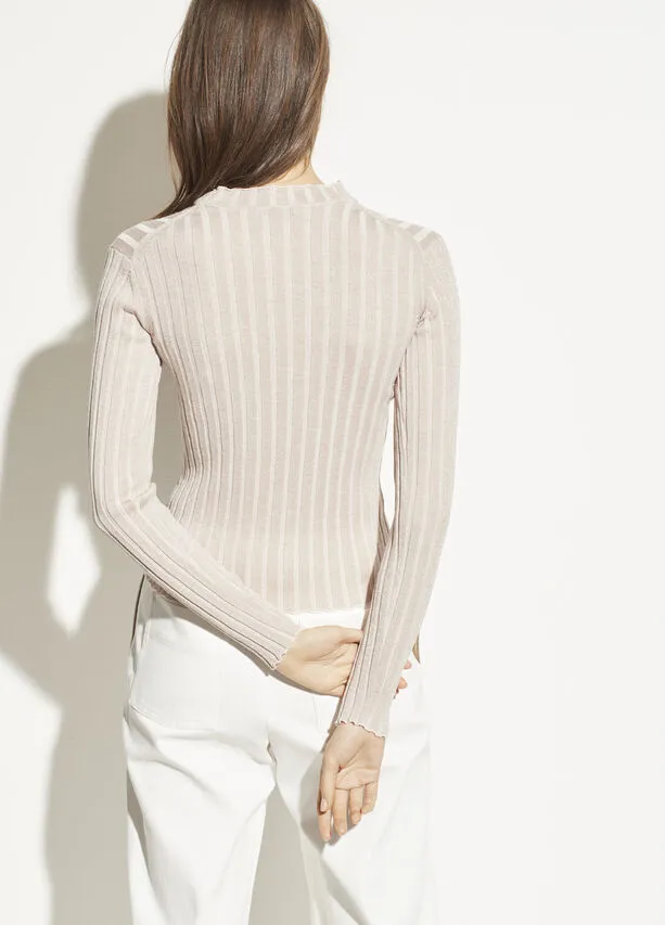 VINCE - Ribbed Mock Neck Pullover Shirt in Chiffon