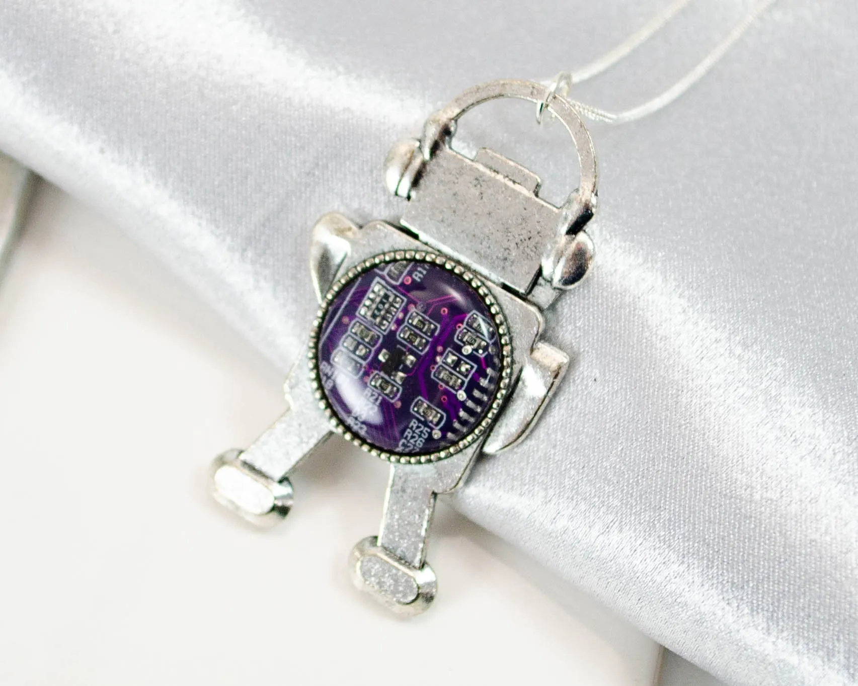 Violet Circuit Board Robot Necklace, Robotics Jewelry, Robot Engineering Gift, Cyber Punk Gift