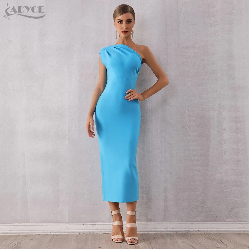 Wenkouban 2022 New Fashion Elegant Women One Shoulder Bandage Dress Sexy Sleeveless Bodycon Sky Blue Celebrity Evening Party Dresses