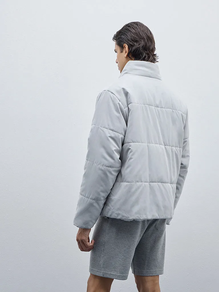 WES Casuals Light Grey Relaxed-Fit Puffer Jacket