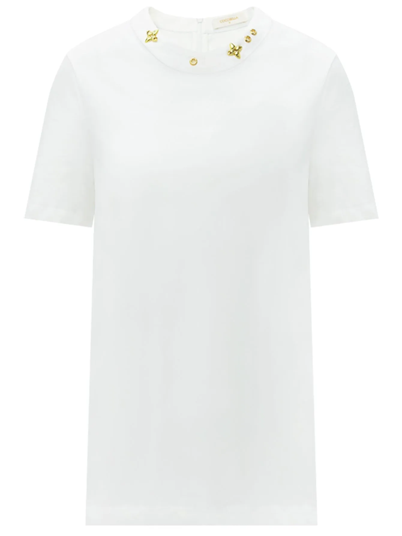 White Short Sleeve Tee with Embellished Detail