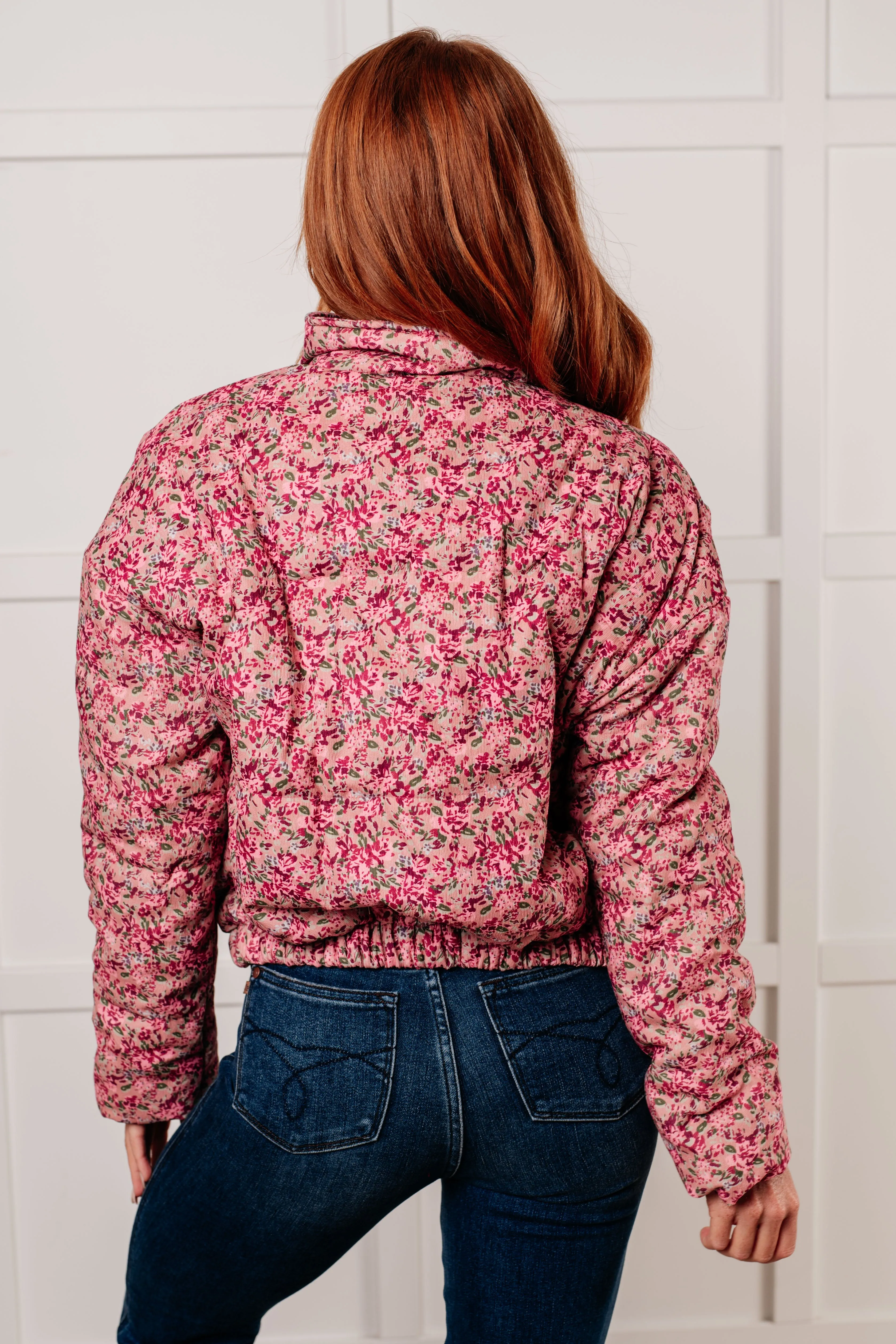 Wishful Thinking Floral Printed Puffer Jacket in Rose Multi