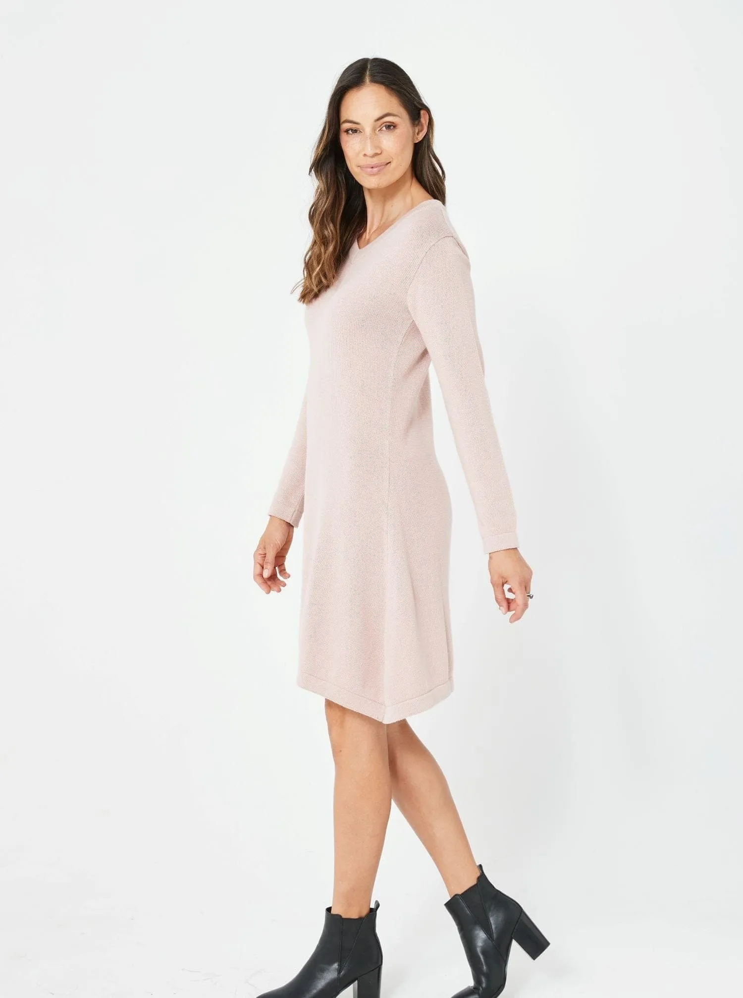 Woman Cotton Winter Knitwear Dress Pink Long Sleeves Dress - Natasha Dress