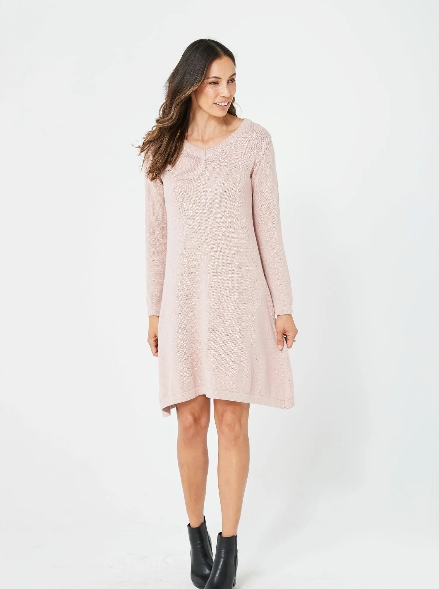 Woman Cotton Winter Knitwear Dress Pink Long Sleeves Dress - Natasha Dress