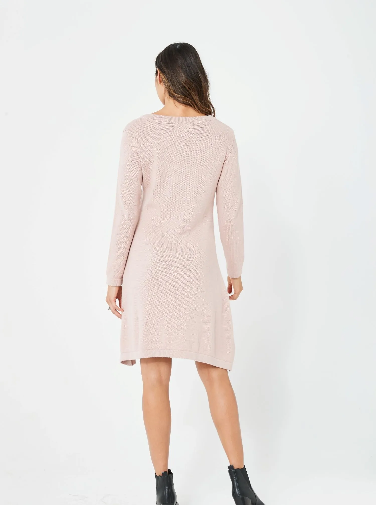 Woman Cotton Winter Knitwear Dress Pink Long Sleeves Dress - Natasha Dress