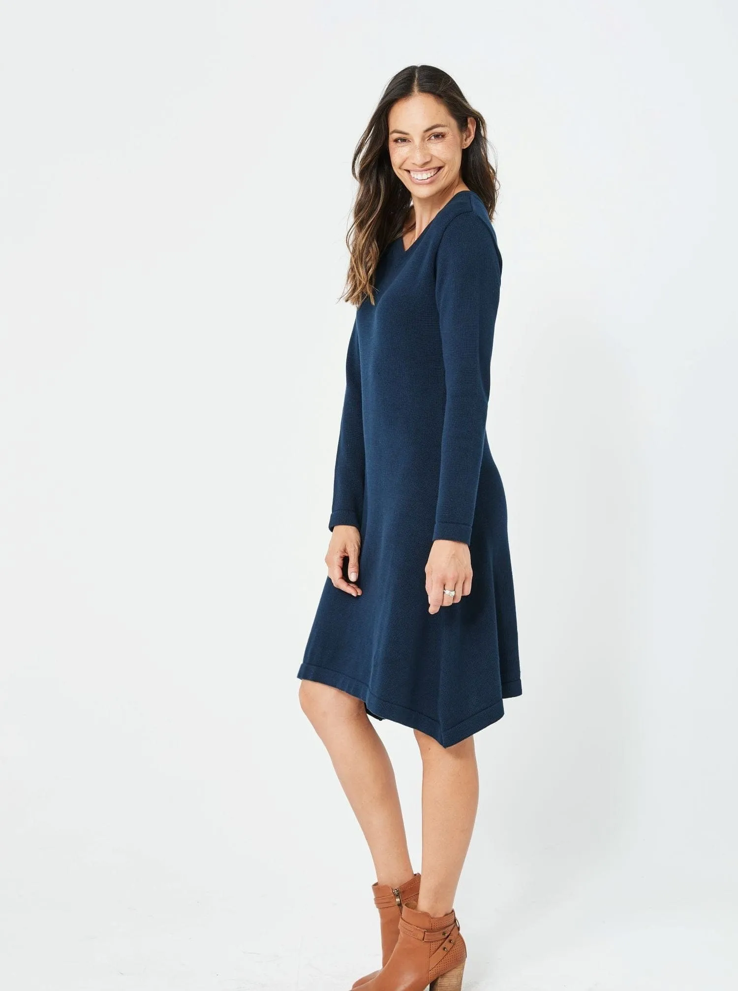 Woman Long Sleeves Navy Winter Dress Fashion Casual Dress - Natasha Dress