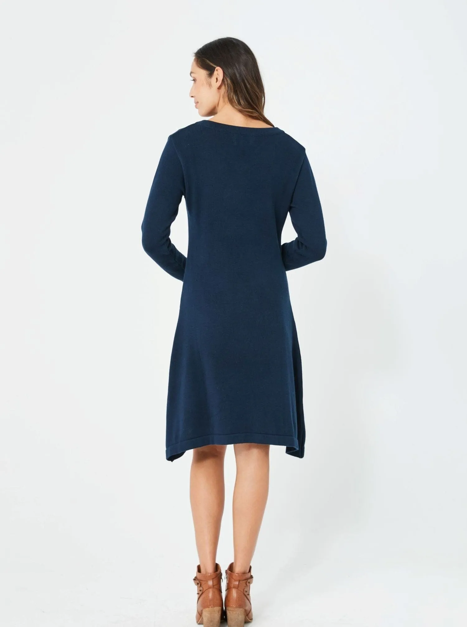 Woman Long Sleeves Navy Winter Dress Fashion Casual Dress - Natasha Dress