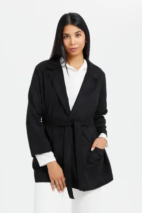 Women Black Belted Jacket