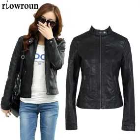 Women Leather Jacket Single Pimkie Washed PU Leather Motorcycle Jacket PIMKIE Jacket Slim Female Soft Leather Large Size S-XXXL