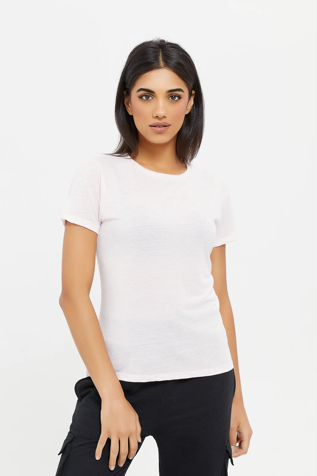 Women Pink Solid Mettalic T-Shirt