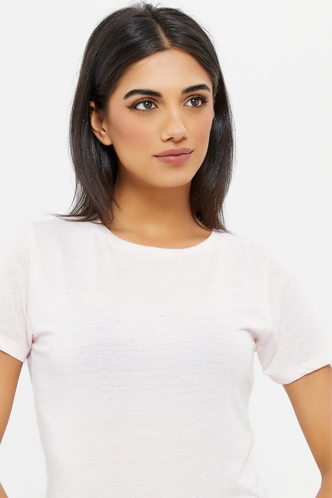 Women Pink Solid Mettalic T-Shirt