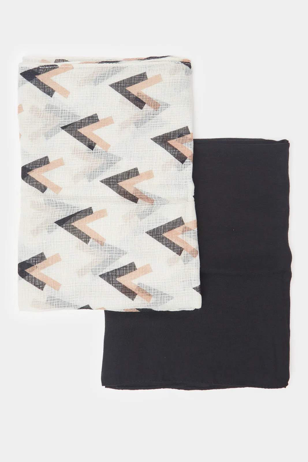 Women White And Black Printed Scarf Set (Pack of 2)