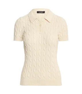 Women's Cable-Knit Cotton Polo Sweater Mascarpone Cream