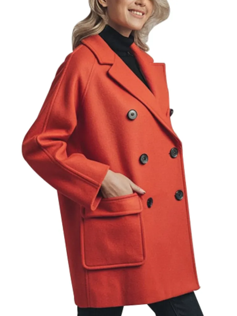 Women's Double-Breasted Red Frost Peacoat