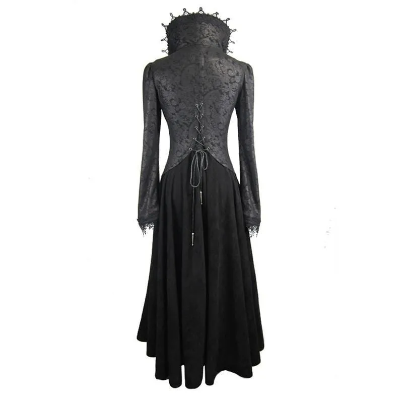 Women's Goth Frock Coat With Stand Up Collar