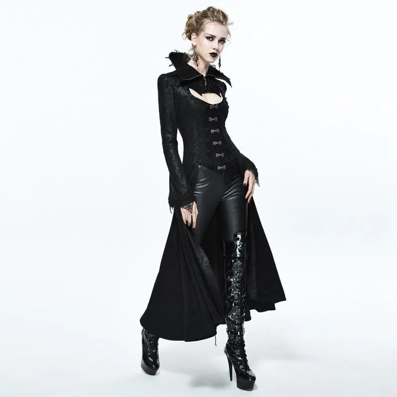 Women's Goth Frock Coat With Stand Up Collar