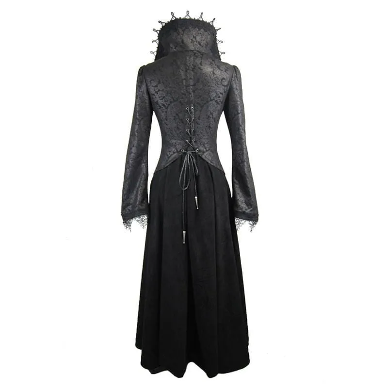 Women's Goth Frock Coat With Stand Up Collar