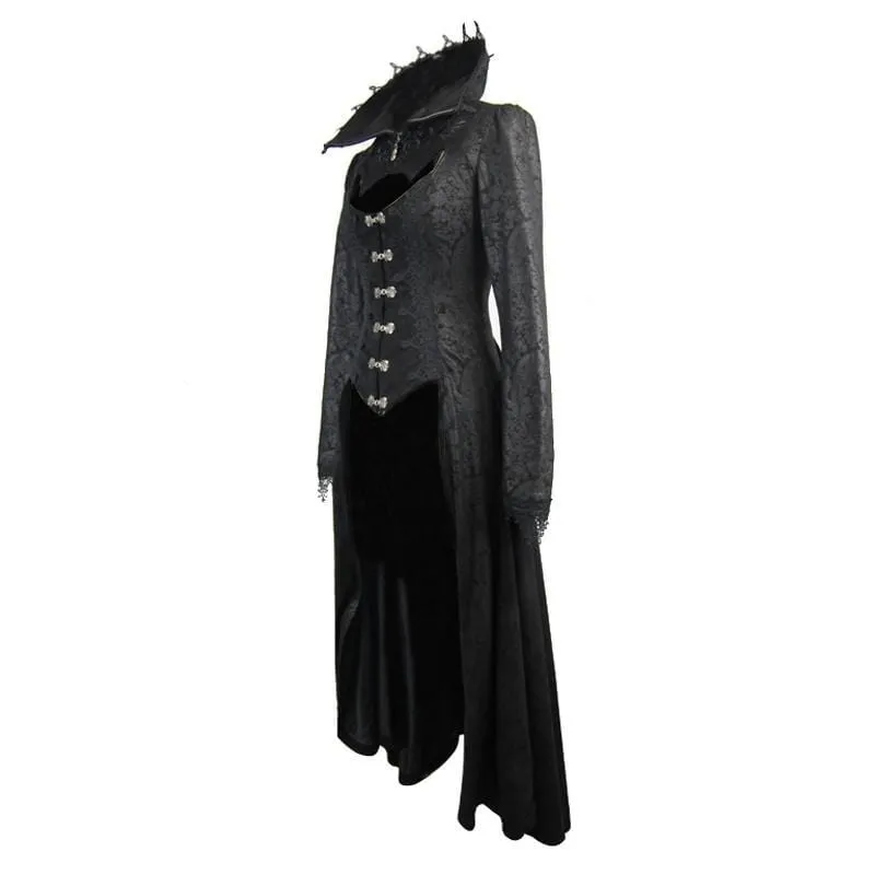 Women's Goth Frock Coat With Stand Up Collar