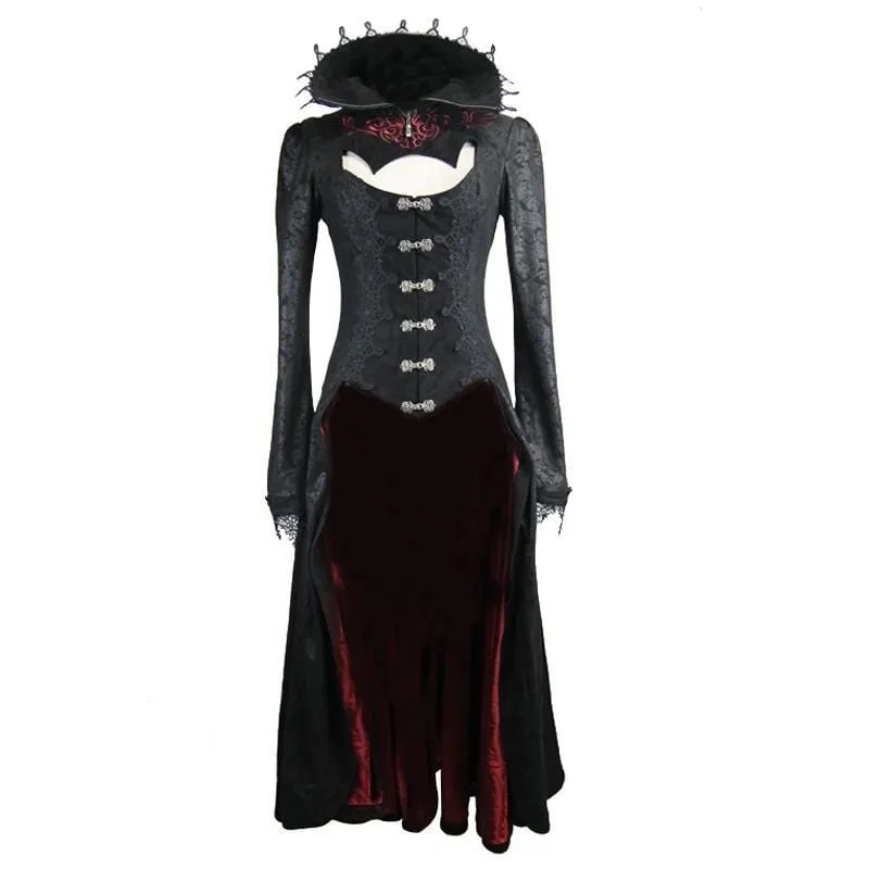 Women's Goth Frock Coat With Stand Up Collar