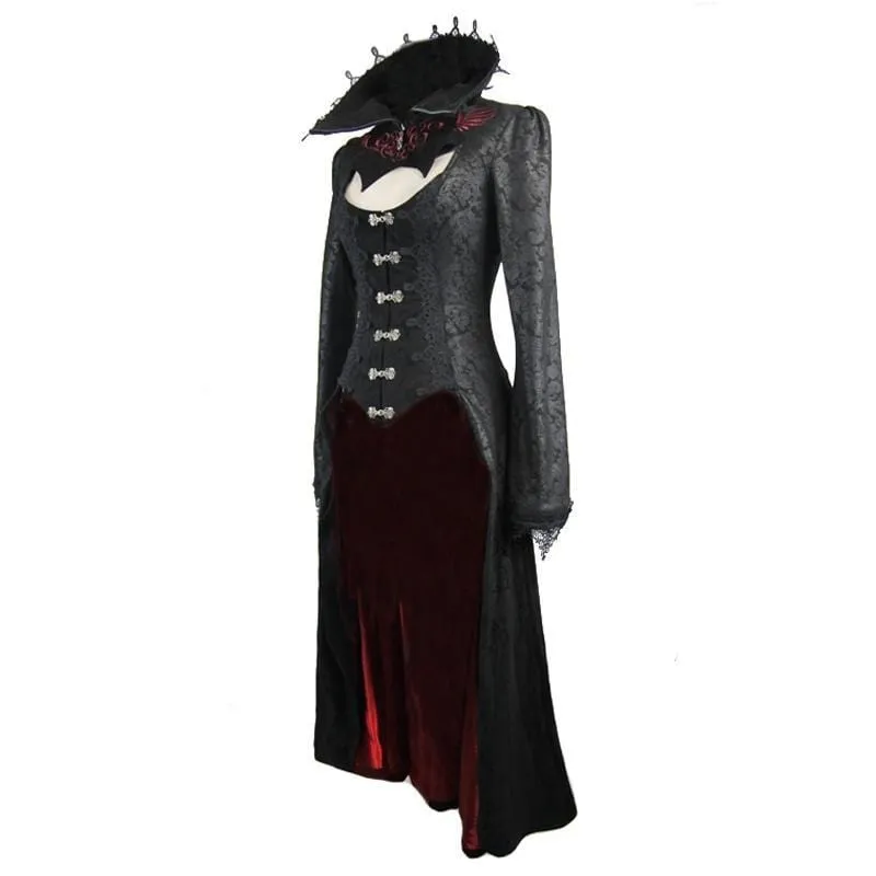 Women's Goth Frock Coat With Stand Up Collar