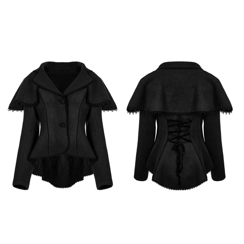 Women's Gothic Swallow Tail Faux Wool Short Coat