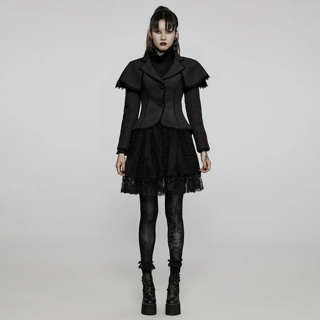 Women's Gothic Swallow Tail Faux Wool Short Coat