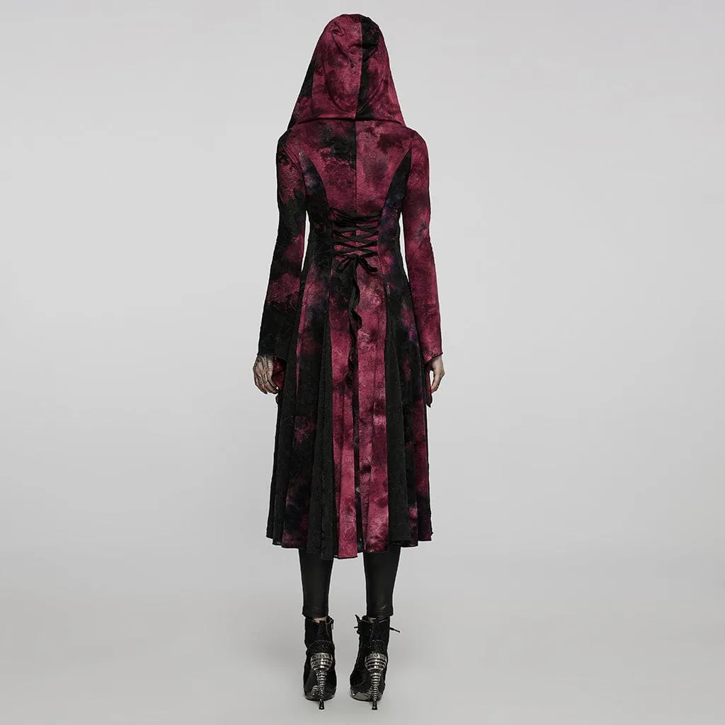 Women's Gothic Vintage Tie-dye Flare Sleeved Maxi Coat