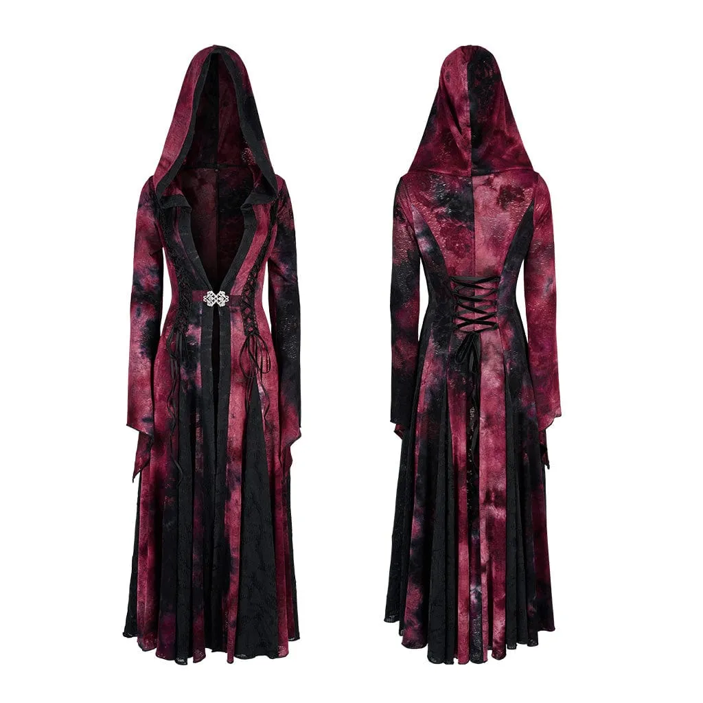 Women's Gothic Vintage Tie-dye Flare Sleeved Maxi Coat