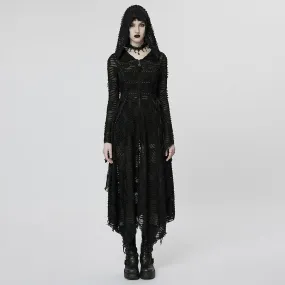 Women's Punk Irregular Ripped Long Coat with Hood