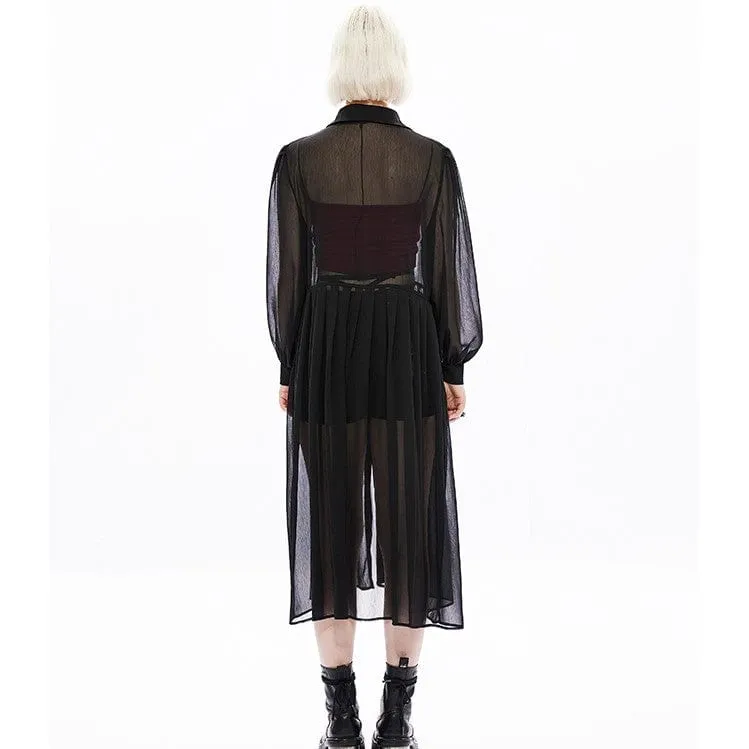 Women's Punk Puff Sleeved Sheer Long Coat