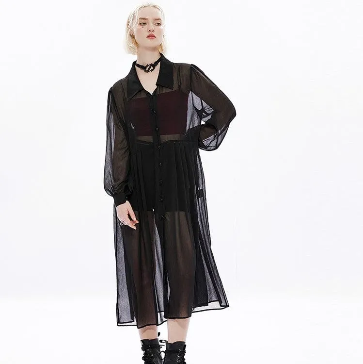 Women's Punk Puff Sleeved Sheer Long Coat