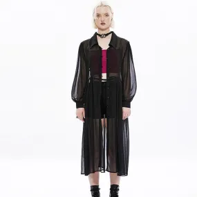 Women's Punk Puff Sleeved Sheer Long Coat