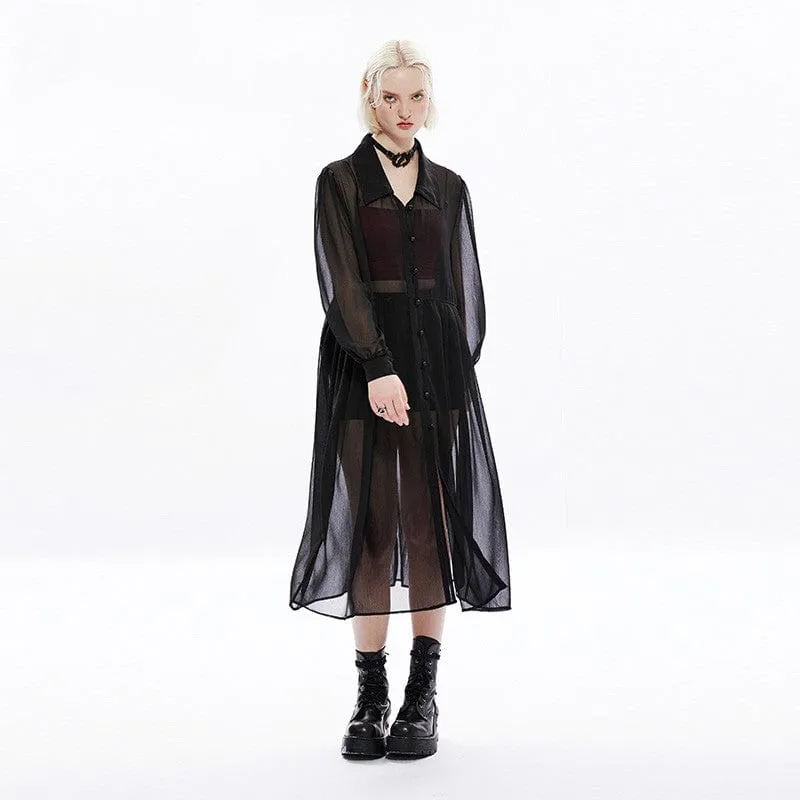 Women's Punk Puff Sleeved Sheer Long Coat