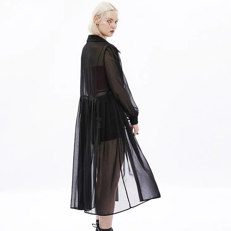 Women's Punk Puff Sleeved Sheer Long Coat