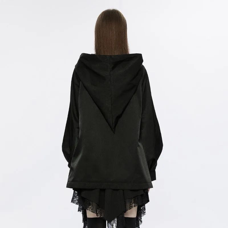 Women's Punk Puff Sleeved Wizard Hood Coat with Belt