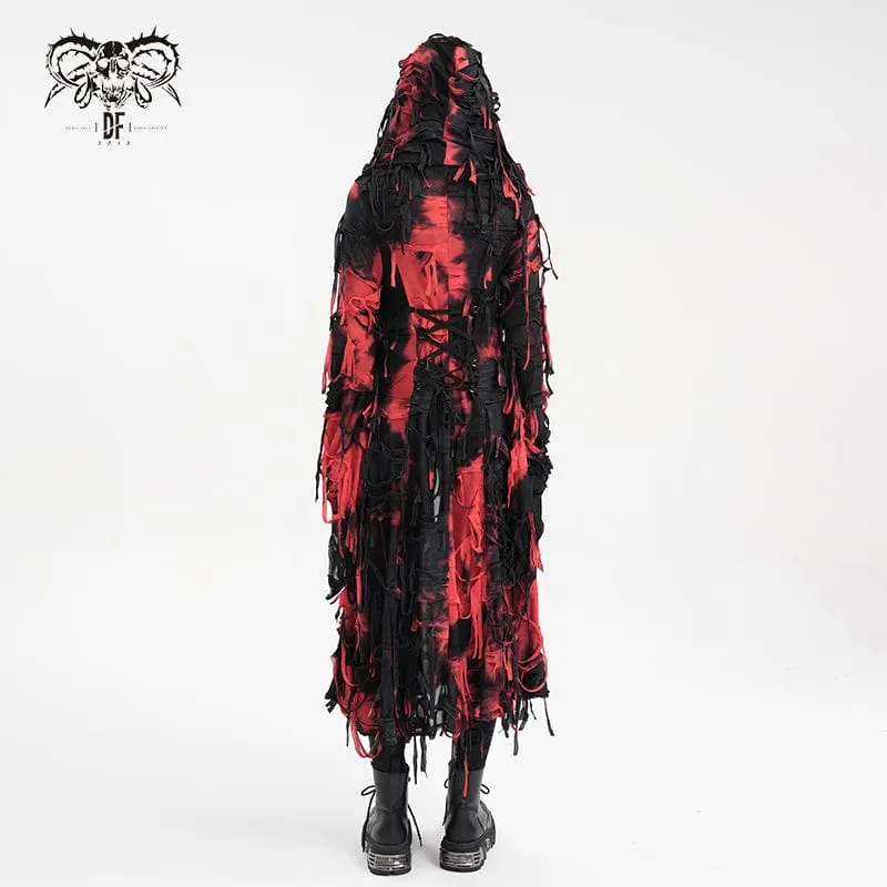 Women's Punk Ripped Chain Lace Coat Black-Red