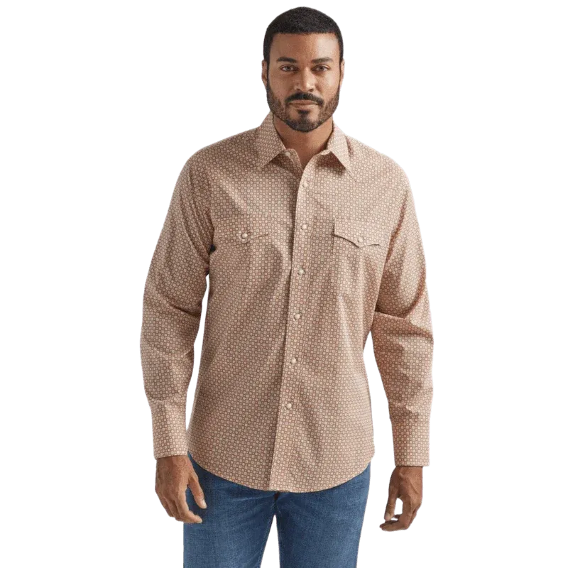 Wrangler Men's Silver Edition Copper Print Long Sleeve Western Shirt