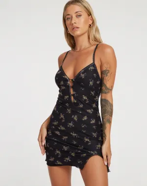 Yakinta Mini Dress in Femme Floral Black and Gold