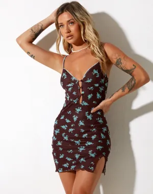 Yakinta Mini Dress in Femme Floral Blue and Brown